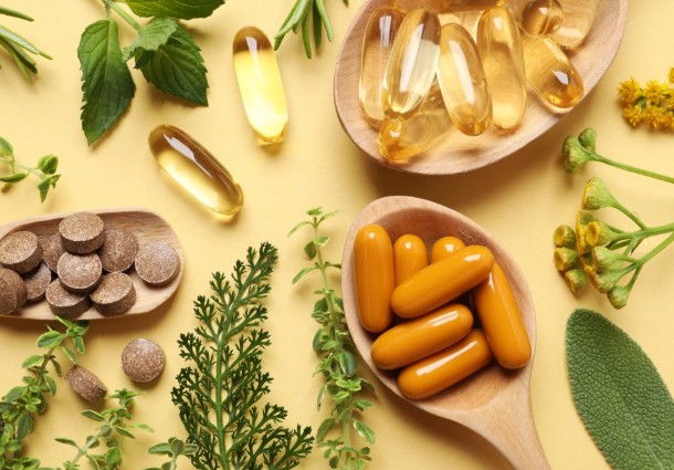Curated vitamins and wellness products on display