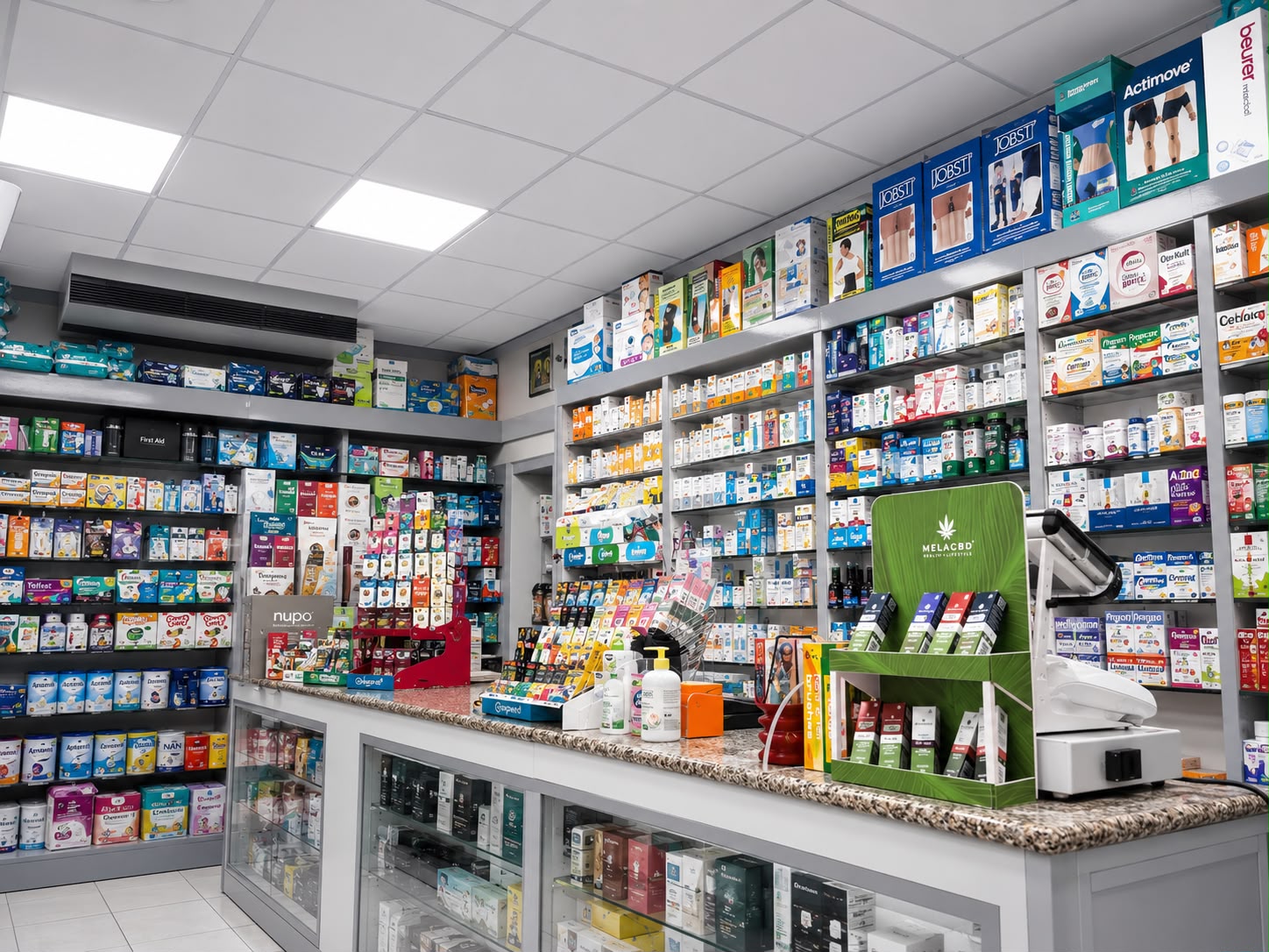 Inside Batu Pharmacy in Victoria, Gozo — fully stocked shelves and friendly staff